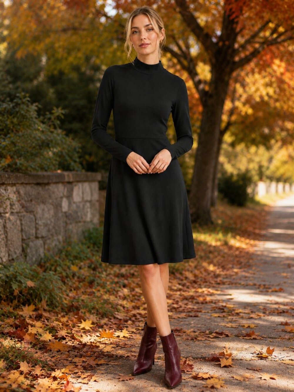 Banana Republic Black Long-Sleeve Mock Neck Knit Dress
